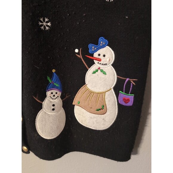 Croft & Barrow Vintage Ugly Christmas Black Vest Womans Size M Snowman Family - Picture 2 of 8